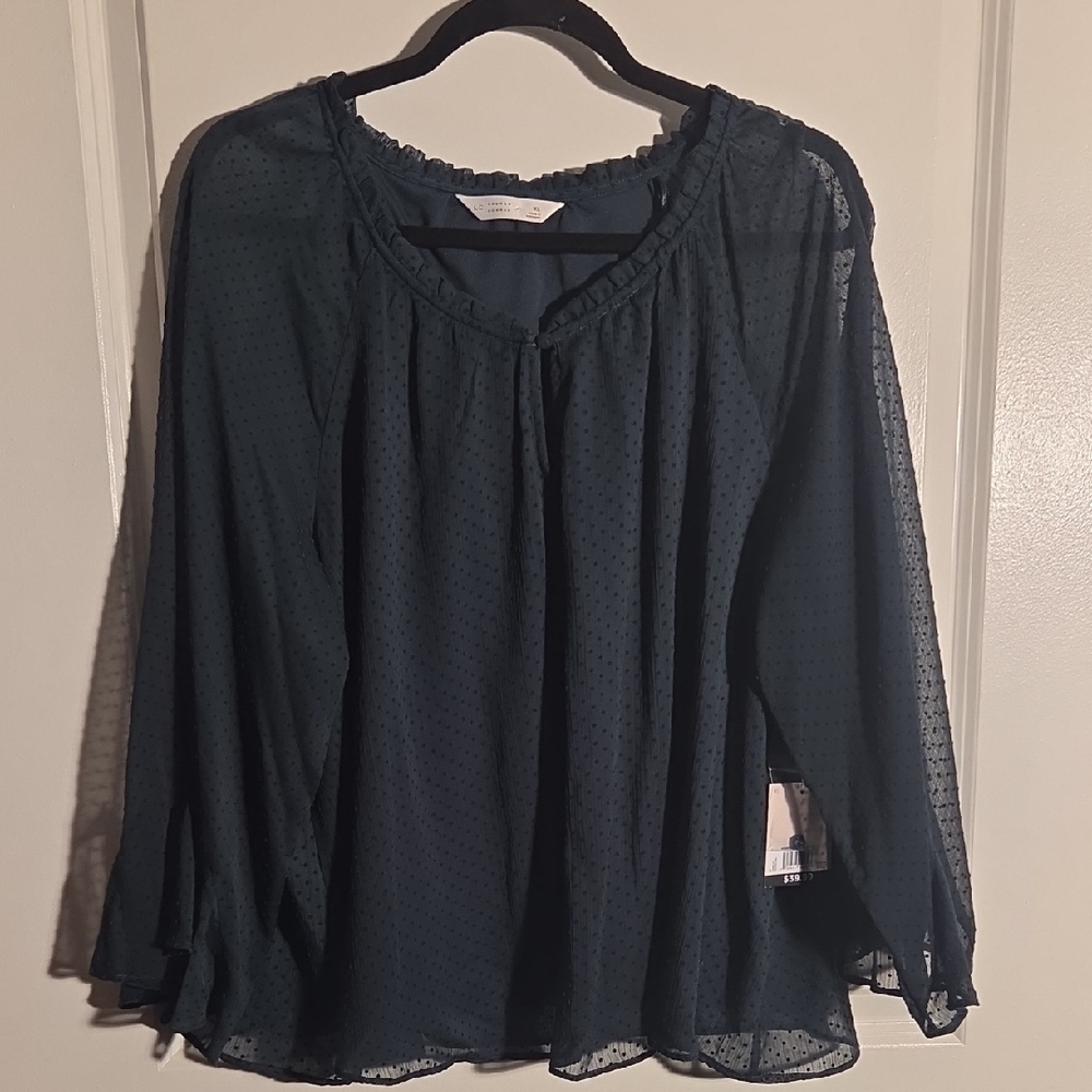 LC Lauren Conrad Dark Green Sheer Blouse
